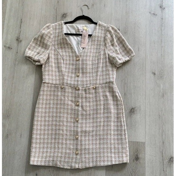 Nanette Lepore Dresses & Skirts - NWT Nanette Lepore tweed dress Buttons style  14 classic elegant warm sand white